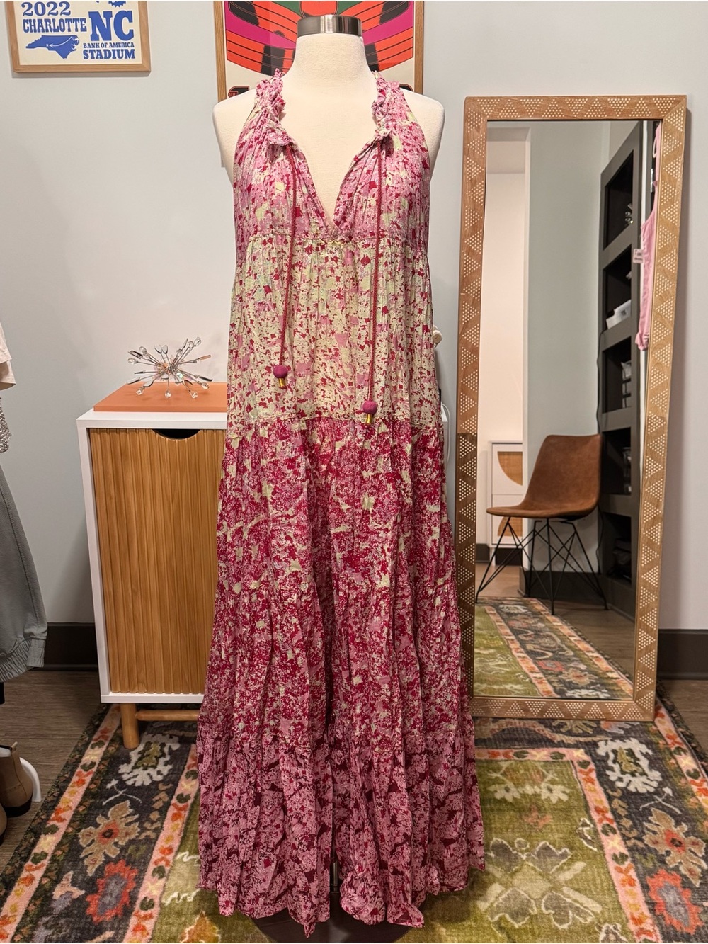 Yvonne S. Designer Floral Pink Maxi Dress Size Medium